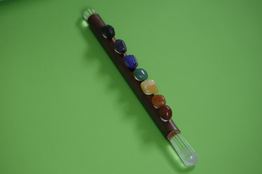 Seven Chakra Vogel Crystal Quartz Tachyon Infused Healing Rod Filled with Amethyst