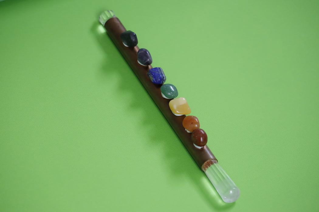 Seven Chakra Vogel Crystal Quartz Tachyon Infused Healing Rod Filled with Amethyst