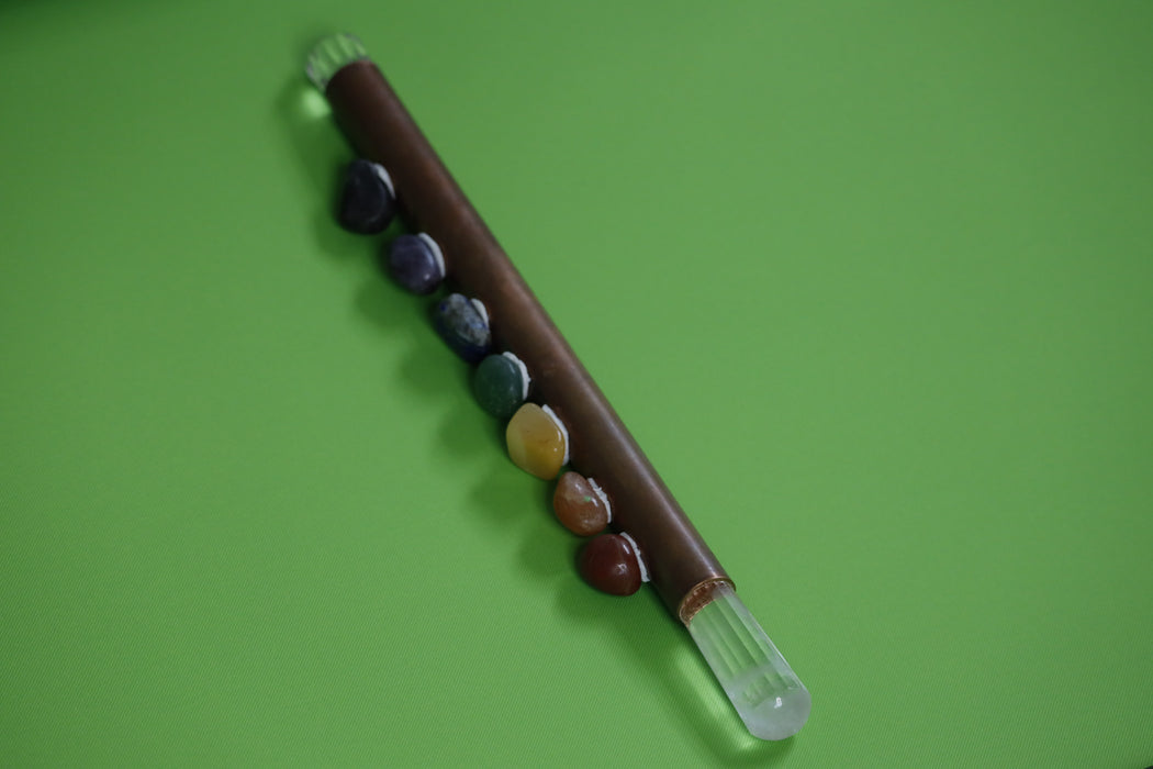 Seven Chakra Vogel Crystal Quartz Tachyon Infused Healing Rod Filled with Amethyst